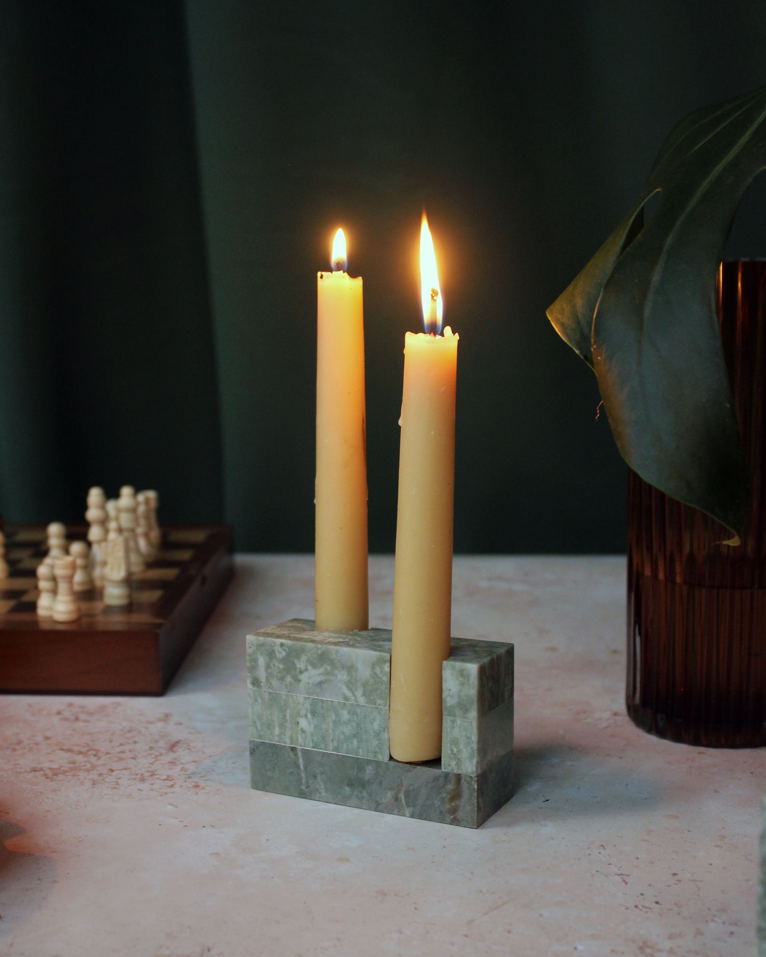 Green REAL Marble Candle Holder